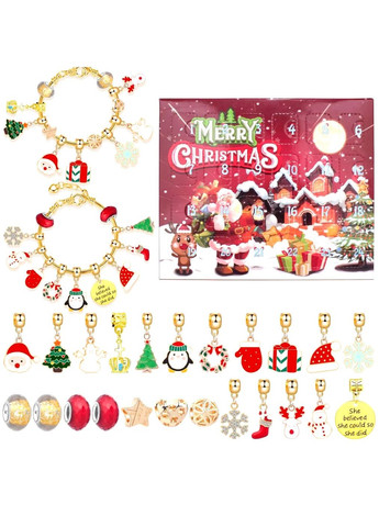 Новогодний праздничный Адвент календарь для детей девочек с созданием браслетов 24 аксессуара украшения (478413-Prob) Unbranded (305030771)