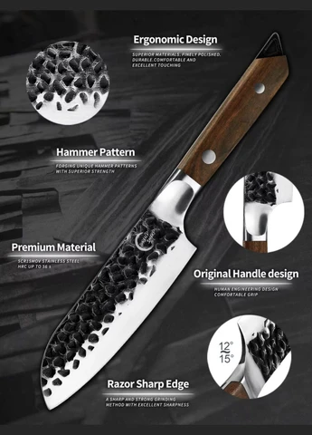 Нож шеф повара Grandsharp Santoku Knife 5 дюймов с кожаным чехлом Grand (386477974)