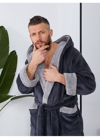 Халат чоловічий махра,довгий з капюшоном та кишенями Україна (365049671)