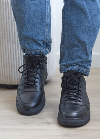 Черные кеды мужские зимние из натуральной кожи на меху Zlett 4417