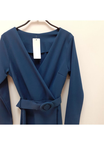 Синее деловое платье классика короткое платье на запах приталенное пояс s морская волна No Brand