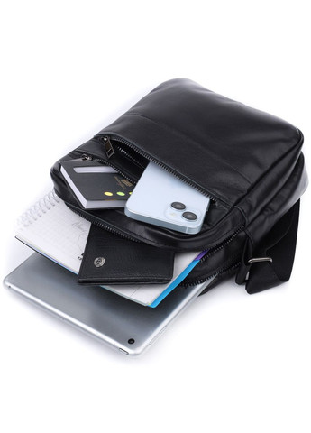 Классическая мужская сумка кросс боди из натуральной глянцевой кожи черная 22846 Shvigel (329197396)