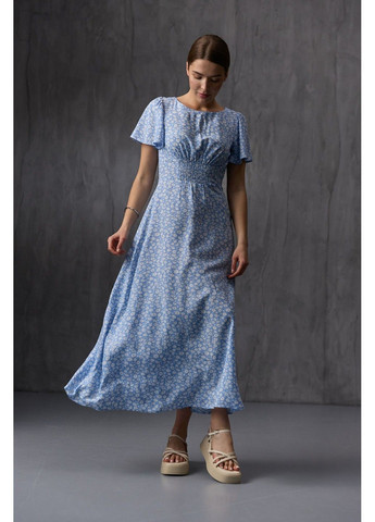 Блакитна сукня штапель міді з коротким рукавом блакитна Bessa