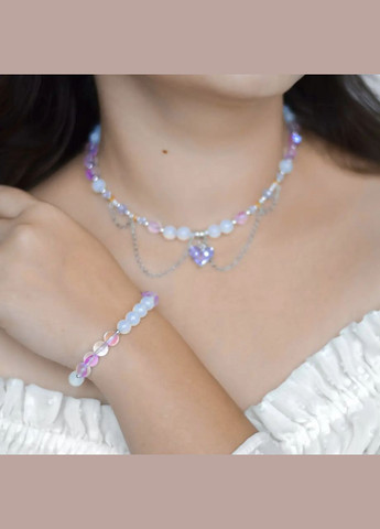 Комплект Чокер+Браслет Лунный Камень, Опаловое Стекло, фур-ра гип-ный сплав цвет серебро d-8-2мм No Brand Чокер + браслет (316091279)