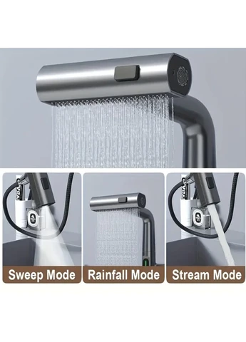 Кухонный смеситель с насадкой 3 режима Sweep/Rainfall/ мощное давление, экономия воды, металлический дизайн STREAM (395921107)