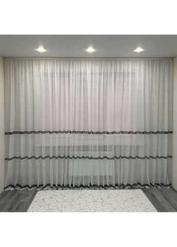 Ексклюзивна тюль Жаккард "Модерн" з візерунком, 400х270 см – Готова на Тасьмі білого кольору з сірими смужками. No Brand (363834539)