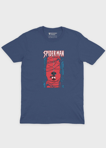 Темно-синя демісезонна футболка для хлопчика з принтом супергероя - людина-павук (ts001-1-nav-006-014-033-b) Modno