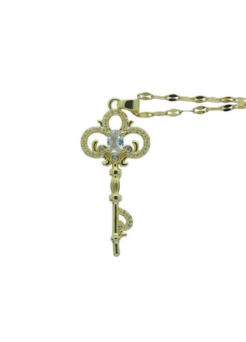 Кулон на цепочке Эксклюзивный Золотой Ключик с белыми фианитами 4.2 см золотистый Liresmina Jewelry (289199387)