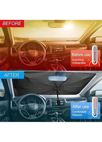 Автомобильный солнцезащитный зонт на лобовое стекло для авто машины 133×75 см, серебристый снаружи / черный внутри Po Fanu (351563217)