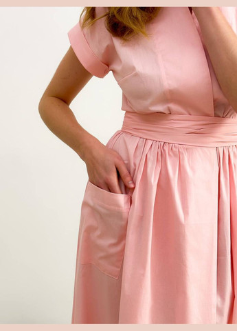 Пудрова святковий, кежуал, вечірня стильна сукня міді на запах з вільним низом Vakko однотонна