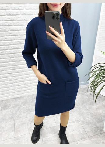 Синее теплое платье из двухсторонней ангоры Fashion Girl