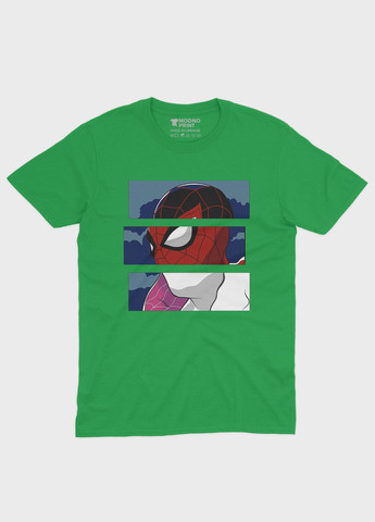 Зеленая демисезонная футболка для мальчика с принтом супергероя - человек-паук (ts001-1-keg-006-014-004-b) Modno