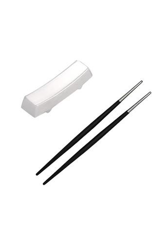 Комплект прямокутної срібної підставки та паличок для суші срібло із чорною ручкою для дому ресторанів, кафе. REMY-DECOR (293152582)