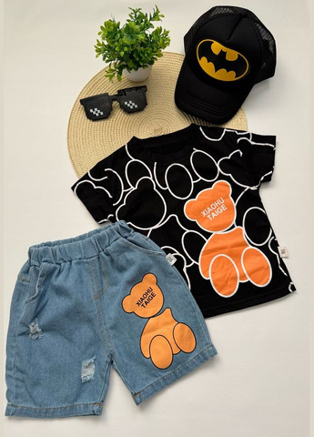 Комбінований літній костюм на літо хлопчику xiaohu taige чорна футболка 10477 No Brand