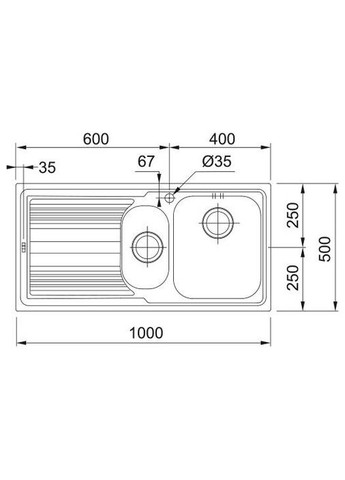 Мийка кухонная Logica, нерж.сталь, прямокутник, з крилом, 1000х500х180мм, чаша - 1,5, врізна, line LLL 651, нерж декор FRANKE (360393201)