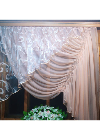 Фіранка готова коротка Камелія персиковий вензель права No Brand (372133838)