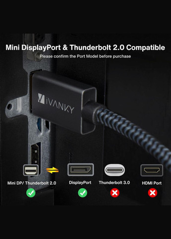 Кабель IVANKY miniDisplayPort to DisplayPort 4K@60Hz 2м (DD03US) Microsoft (308849343)