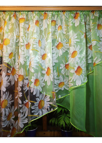 Занавеска короткая готовая Стелла салат светлый ромашка No Brand (372133747)