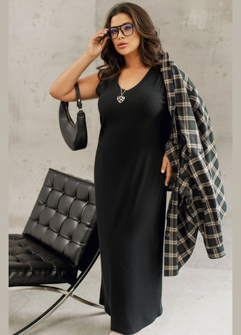 Черное кэжуал трикотажное платье макси футляр No Brand однотонное