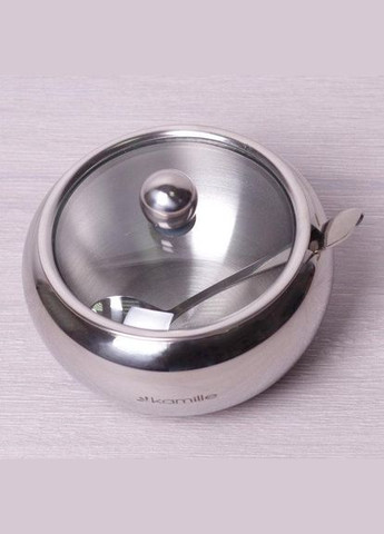 Цукорниця 460мл нержавійка з ложкою і скляною кришкою Kamille (332667347)