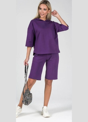 Жіночий костюм двійка з шортами колір фіолет р.50/52 453624 New Trend (286330112)