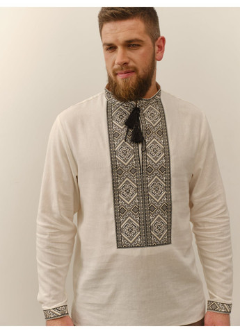 Молочна вишиванка чоловіча лляна тадей сіро-чорний MOTYV візерунок орнамент льон (361162153)