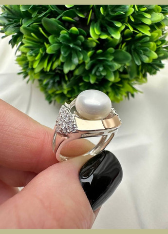 Комплект прикрас із срібла 925 проба з напайками 375 проби і перлинами Злата каблучка +сережки No Brand (328263959)