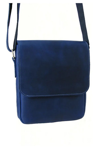 Мужская кожаная сумка через плечо планшет мессенджер из натуральной кожи с клапаном синяя 23×20×5 см GS (329150479)
