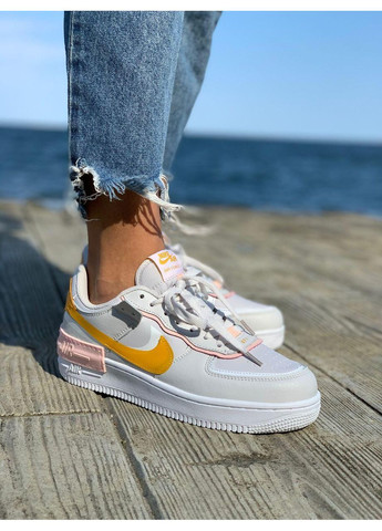 Сірі Осінні кросівки чоловічі nike air force 1 shadow white grey orange найк аір форс 1 преміум No Brand