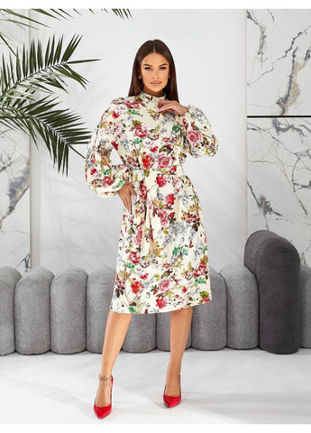 Бежева святковий, кежуал, ділова жіноча сукня з квітковим принтом Style Point з квітковим принтом