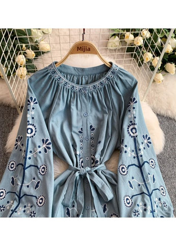 Бирюзовое праздничный вышитое бирюзовое платье полностью вышитое No Brand