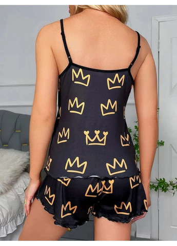 Чорна всесезон приваблива стильна жіноча піжама i’m princess, елегантна легка атласна піжама з принтом майка + шорти No Brand піжама I’m Princess рожевий