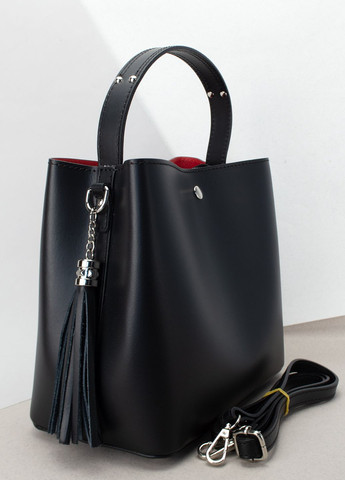 Сумка жіноча шопер шкіряна 02121 з китицею і червоною підкладкою чорна Virginia Conti (301765874)