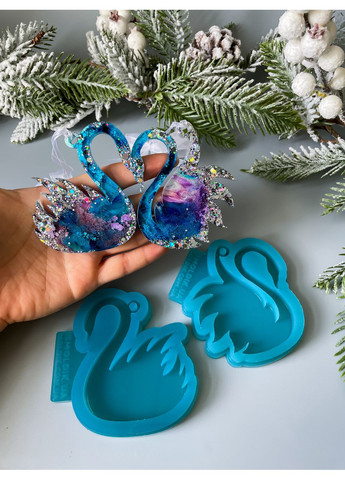 Молд Лебідь 2 з піднятими крилами для новорічних іграшок на ялинку силіконова форма для епоксидної смоли No Brand (370566932)