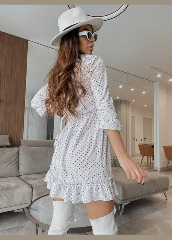 Білий святковий, коктейльна, вечірня, кежуал стильна жіноча сукня Vakko в горошок