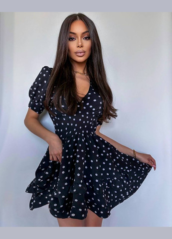 Чорна коктейльна, вечірня, домашній сукня з пишною спідницею бебі долл queensleep_7km в горошок