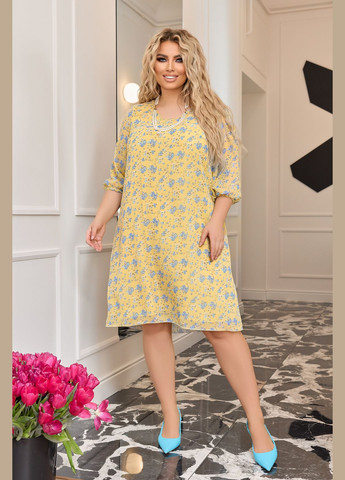 Жовтий повсякденний шифонова сукня міді а-силует No Brand з квітковим принтом