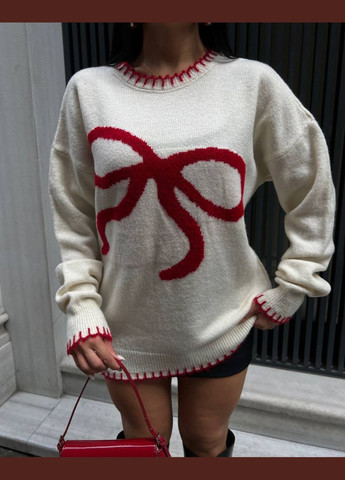 Молочний светр туніка бант подовжений молочний You Best