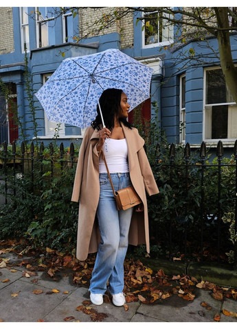 Синий женский зонт l907-041826 morris & co. minilite-2 uv daisy blue ivory Fulton (367108007)