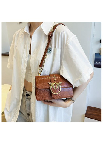 Женская классическая сумка рептилия на цепочке кросс-боди через плечо с птичками коричневая No Brand (313235579)