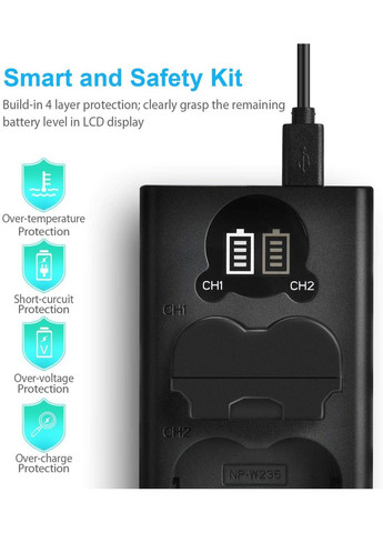 Зарядное устройство DL-W235 (LCD2-NPW235) с USB для 2-х аккумуляторов NP-W235 для Fujifilm X-T4 Mcoplus (369558393)