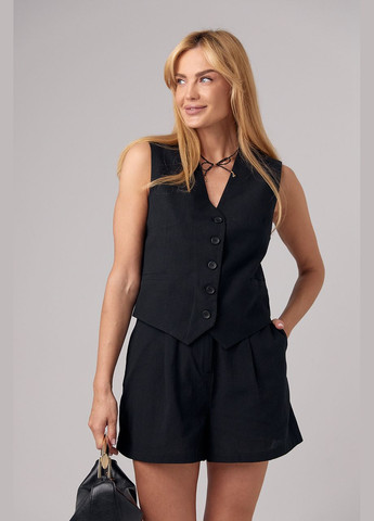 Літній жіночий лляний костюм із шортами та жилетом - бежевий Lurex (297577516)