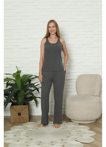 Темно-сіра жіночий комплект-трійка майка, штани та кардиган Nicoletta