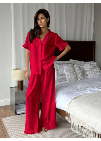 Червона всесезон жіноча піжама сорочка + брюки No Brand
