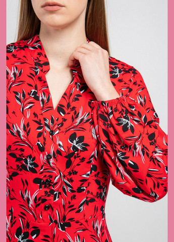 Комбінована платня жіноче котонове в квіти міді червоне mkaz6327-1 Modna KAZKA