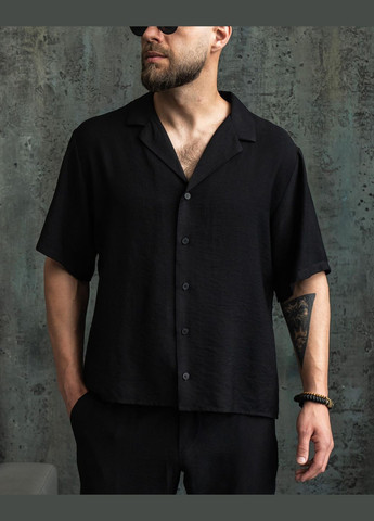 Черный летний мужской льняной набор рубашка штаны на лето, классический модный стильный комплект для отпуска черный с рубашкой, брючный Intruder Aero