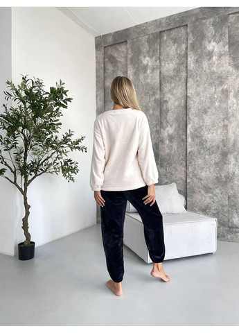 Комбінована жіноча піжама з м’якого флісу з котиками бежево-чорна. тепла піжама флісова з принтом котів для дому No Brand