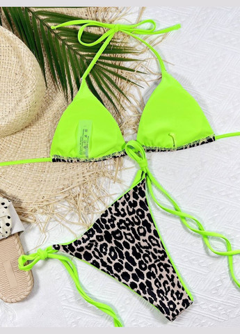 Салатовый женский раздельный купальник бикини на завязках spots черный + салатовый No Brand