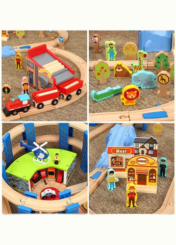 Детская игрушечная железная дорога из дерева, 100 деталей, 120x70 (Brio, Ikea, Playtive), Без электро локомотива Iekool (322280514)