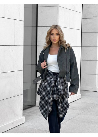 Сіра демісезонна вовняна куртка косуха No Brand